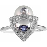 Женское серебряное кольцо с куб. циркониями и жемчугом, 1669164
