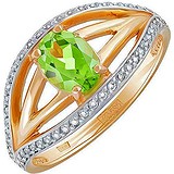 Женское золотое кольцо с хризолитом и куб. циркониями, 1604397