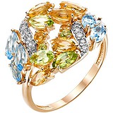 Женское золотое кольцо с куб. циркониями, топазами, цитринами и хризолитами, 1638701