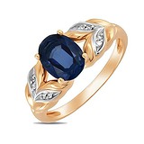 Женское золотое кольцо с бриллиантами и синт. сапфиром, 1548078