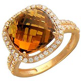 Женское золотое кольцо с куб. циркониями и кварцем, 1623854