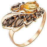 Женское золотое кольцо с цитрином и раухтопазами, 1655342