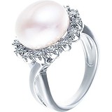 Женское серебряное кольцо с куб. циркониями и жемчугом, 1670190