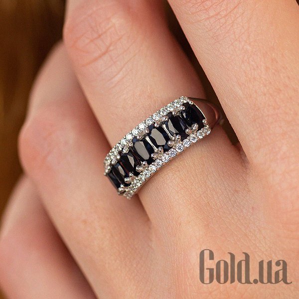 

Женские кольца Украина, Женское серебряное кольцо с куб. циркониями и синт. сапфирами, 17