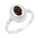 Женское серебряное кольцо с гранатом и куб. циркониями, 1399855