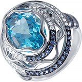 Женское золотое кольцо с бриллиантами, сапфирами и топазом, 1654831