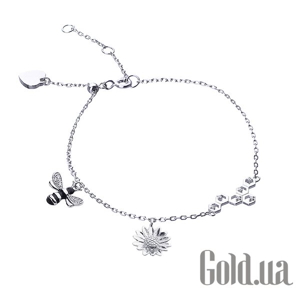 Женские браслеты Silvex925, Женский серебряный браслет с куб. циркониями и эмалью, 16.5