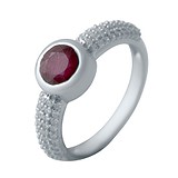Женское серебряное кольцо с рубином и куб. циркониями, 1727023