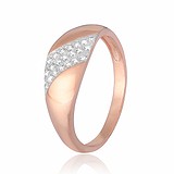 Женское серебряное кольцо с куб. циркониями в позолоте, 283183