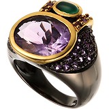 Женское серебряное кольцо с агатом и аметистами в позолоте, 1646642
