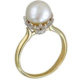 Женское золотое кольцо с бриллиантами и культив. жемчугом, 1666610