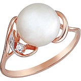 Женское серебряное кольцо с куб. цирконием и культив. жемчугом в позолоте, 1671218