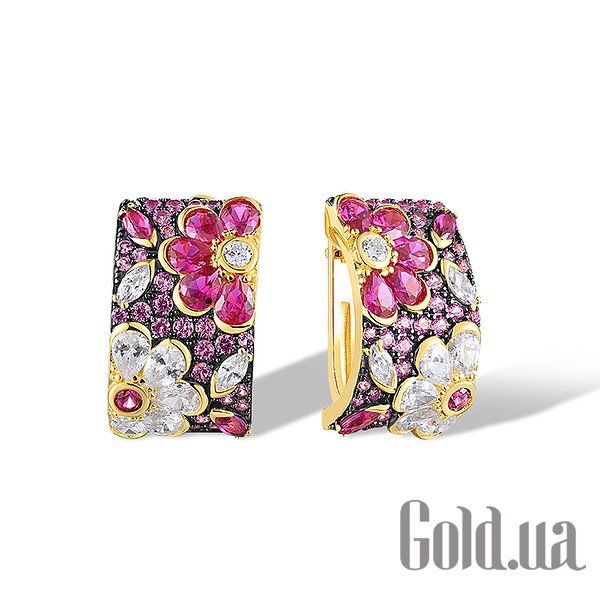 

Серьги Lurie Jewelry, Серебряные серьги с синт. сапфирами, синт. рубинами и куб. циркониями в позолоте