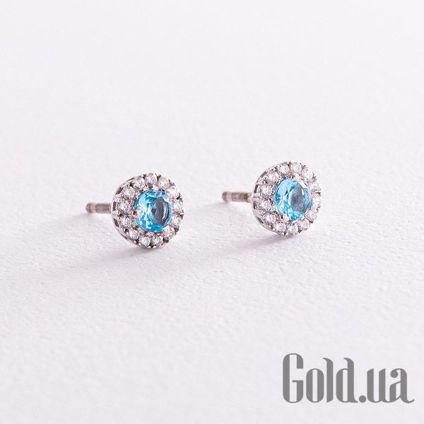 

Серьги-гвоздики Украина, Серебряные серьги с куб. циркониями и топазами