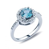 Женское серебряное кольцо с топазом и куб. циркониями, 883506
