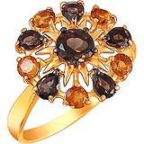 SOKOLOV Женское серебряное кольцо с раухтопазами и цитринами в позолоте, 1621043
