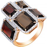 Женское золотое кольцо с гранатами, раухтопазами и бриллиантами, 1645107