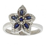 Женское серебряное кольцо с бриллиантами и сапфирами