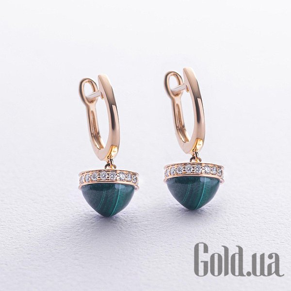 

Серьги с подвесками Украина, Золотые серьги с бриллиантами и малахитами