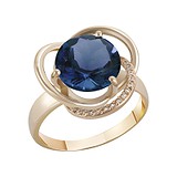 Женское золотое кольцо с синт.сапфиром и куб. циркониями, 290867