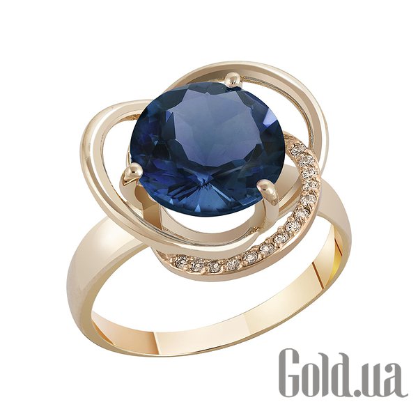 

Кольцо Украина, Женское золотое кольцо с синт.сапфиром и куб. циркониями, 17.5