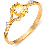 Женское золотое кольцо с цитрином и куб. циркониями, 1553972