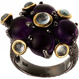 Женское серебряное кольцо с аметистами и топазами в позолоте, 1662516