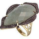 Женское серебряное кольцо с куб. циркониями и авантюрином в позолоте, 1669428