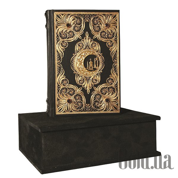 Купить Elite Book Коран с филигранью (золото), литьем и гранатами в замшевой шкатулке 006(фз)