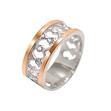 Серебряное обручальное кольцо с куб. циркониями и вставками золота