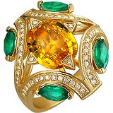 Женское золотое кольцо с бриллиантами, сапфиром и изумрудами, 1625397