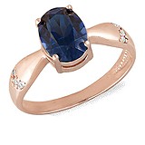Женское золотое кольцо с сапфиром (синтетич.) и куб.циркониями, 077109