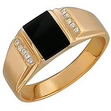 Мужское золотое кольцо с куб. циркониями и ониксом, 1651766