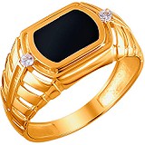 Мужское золотое кольцо с куб. циркониями и ониксом, 1638967