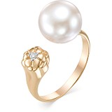 Женское золотое кольцо с бриллиантом и пресн. жемчугом, 1603640