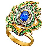 Женское золотое кольцо с сапфиром, тсаворитами и бриллиантами, 1638712