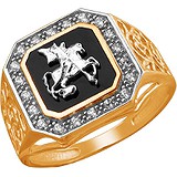 Мужское золотое кольцо с куб. циркониями и ониксом, 1638968