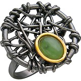 Женское серебряное кольцо с янтарем в позолоте, 1656632