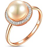 Женское золотое кольцо с бриллиантами и культив. жемчугом, 1657400