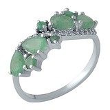 Женское серебряное кольцо с изумрудами и куб. циркониями