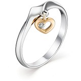 Серебряное кольцо с бриллиантом в позолоте, 1673530