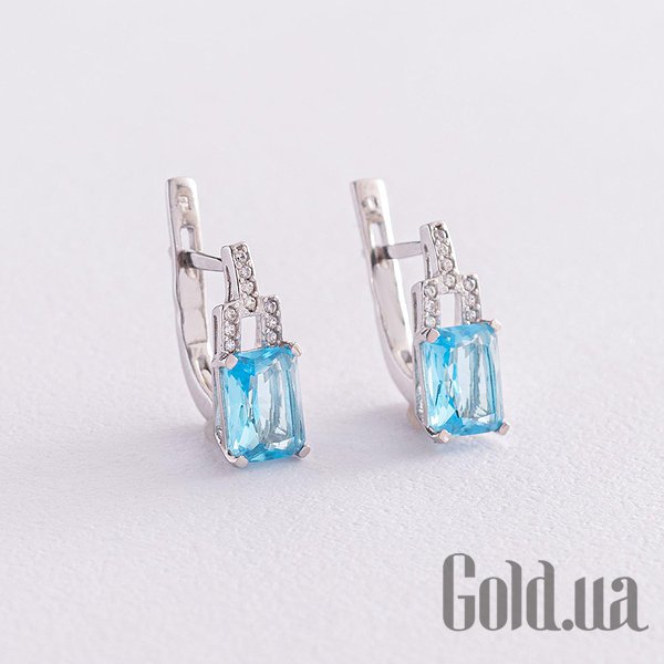 

Серьги Украина, Серебряные серьги с куб. циркониями и топазами