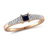 Женское золотое кольцо с бриллиантами и сапфиром, 258874