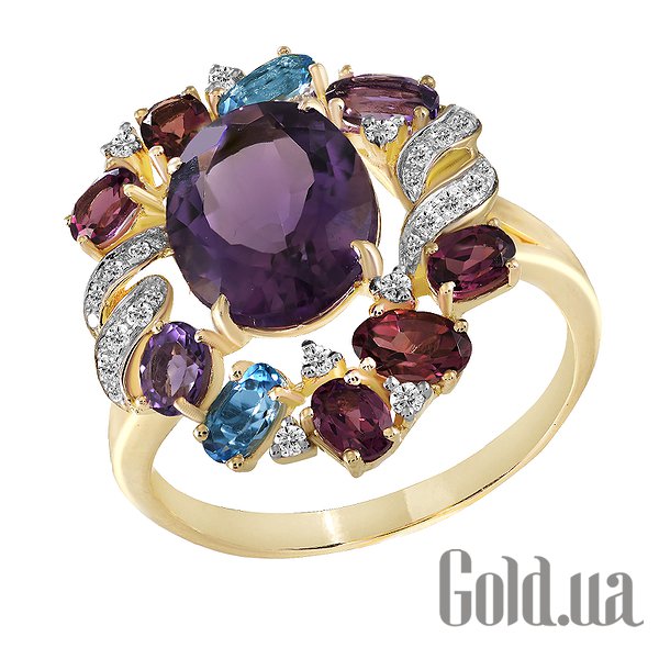 

Кольцо Lurie Jewelry, Женское золотое кольцо с бриллиантами,аметистами, топазами,родолитами и турмалинами, 19