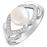 Женское серебряное кольцо с жемчугом и куб. циркониями, 1609019