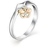 Женское серебряное кольцо с бриллиантом в позолоте, 1673531