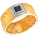 Мужское золотое кольцо с ониксом и куб. циркониями, 1701435