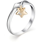 Женское серебряное кольцо с бриллиантом в позолоте, 1673532