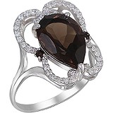 Женское серебряное кольцо с куб. циркониями и раухтопазами, 1611069