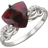 Женское серебряное кольцо с куб. циркониями и синт. гранатом, 1620029